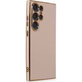 Samsung Galaxy S23 Ultra Kılıf Kenar Detaylı Yumuşak Parlak Silikon - Açık Pembe