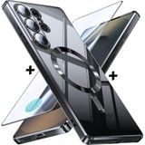 Samsung Galaxy S23 Ultra Kılıf Magsafe Şarj Destekli Renkli Parlak Kenarlı Arkası Şeffaf Silikon + Ekran Koruyucu Cam Set 2in1 - Siyah