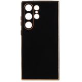Samsung Galaxy S23 Ultra Kılıf Parlak Kenarlı Altın Işlemeli Kamera Korumalı Kapak Bark