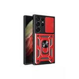 Samsung Galaxy S23 Ultra Kılıf Pars Lens Yüzüklü Silikon - Kırmızı-(5796)