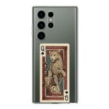 Samsung Galaxy S23 ULTRA Uyumlu İskambil Kağıdı Tasarımlı Leopar Portre Baskılı Silikon Kılıf