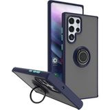 Samsung Galaxy S23 Ultra Uyumlu Kılıf Yüzüklü Standlı Extra Darbe Koruma Sert Silikon Kapak - Lacivert