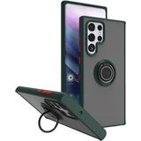 Samsung Galaxy S23 Ultra Uyumlu Kılıf Yüzüklü Standlı Extra Darbe Koruma Sert Silikon Kapak - Yeşil