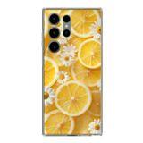 Samsung Galaxy S23 ULTRA Uyumlu Limon Dilimleri ve Papatya Desenli Baskılı Silikon Kılıf