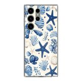 Samsung Galaxy S23 ULTRA Uyumlu Mavi Deniz Kabuğu ve Yıldız Desenli Baskılı Silikon Kılıf