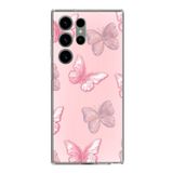 Samsung Galaxy S23 ULTRA Uyumlu Pembe Kelebekler Baskılı Silikon Kılıf