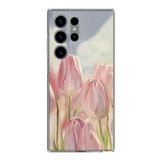 Samsung Galaxy S23 ULTRA Uyumlu Pembe Laleler Baskılı Silikon Kılıf