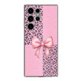 Samsung Galaxy S23 ULTRA Uyumlu Pembe Leopar Desenli ve Kurdele Baskılı Silikon Kılıf