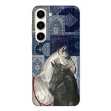 Samsung Galaxy S23 Uyumlu Mavi Kilim Desenli Siyah ve Beyaz At Baskılı Silikon Kılıf