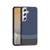 Samsung Galaxy S24 FE Kılıf Kablosuz Şarj Özellikli Karbon Fiber Görünümlü Gros Kapak Siyah-Lacivert
