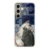 Samsung Galaxy S24 - S25 Uyumlu Mavi Kilim Desenli Siyah ve Beyaz At Baskılı Silikon Kılıf
