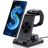 Samsung Galaxy S24 Ultra için Kablosuz İndüksiyon Şarj Cihazı, Samsung Galaxy Watch 7/6/5 için Dijital Saatli Kablosuz Şarj Cihazı, Galaxy S23 Ultra için, Z Flip 4, Active 2, Tomurcuklar (Siyah)