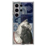 Samsung Galaxy S24 ULTRA Uyumlu Mavi Kilim Desenli Siyah ve Beyaz At Baskılı Silikon Kılıf
