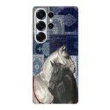 Samsung Galaxy S25 ULTRA Uyumlu Mavi Kilim Desenli Siyah ve Beyaz At Baskılı Silikon Kılıf