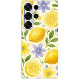 Samsung Galaxy S25 ULTRA Uyumlu Sulu Boya Limon ve Çiçek Desenli Baskılı Silikon Kılıf