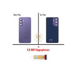 Samsung Galaxy S26 Mor Renk Uyumlu Lensli Arka Kapak + B7000 Yapıştırıcı Arka Cam Batarya Kapağı Pil Kapağı Lazer Kesim Back Cover Galaxy S26 Uyumlu
