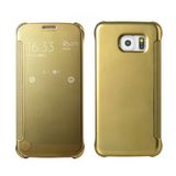 Samsung Galaxy S6 (G920) S View Seffaf Cover Uyku Modlu Kilif Gold