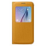 Samsung Galaxy S6 için Fabric S-View Folyo Koruyucu Case Cover Sarı Kılıf