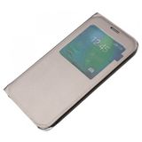 Samsung Galaxy S6 Kilif S-View Pencereli (Suni Deri) - Altin