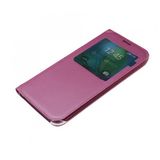 Samsung Galaxy S6 Kilif S-View Pencereli (Suni Deri) - Pembe