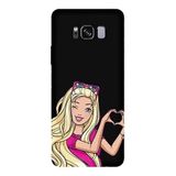 Samsung Galaxy S8 Plus İle Uyumlu Siyah Barbie Heart Desenli Silikon Kılıf