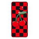 Samsung Galaxy S9 Plus İle Uyumlu Siyah Cherry Pop Desenli Silikon Kılıf