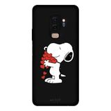 Samsung Galaxy S9 Plus İle Uyumlu Siyah Snoopy Love Desenli Silikon Kılıf