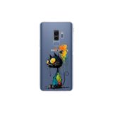 Samsung Galaxy S9 Plus ile Uyumlu Splash Kedi Tasarımlı Şeffaf Silikon Kılıf
