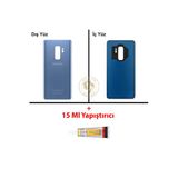 Samsung Galaxy S9 Plus Mavi Renk Uyumlu Arka Kapak + B7000 Yapıştırıcı Arka Cam Batarya Kapağı Pil Kapağı Lazer Kesim Back Cover Galaxy S9 Plus Uyumlu