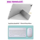 Samsung Galaxy Tab A9 Plus 11 Inç Uyumlu Standli Tablet Kilif + Bluetoothlu Klavye Mouse - Açık Gri