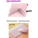 Samsung Galaxy Tab A9 Plus 11 Inç Uyumlu Standlı Tablet Kılıf + Bluetoothlu Klavye Mouse - Toz Pembe