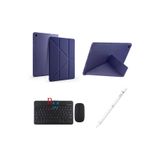 Samsung Galaxy Tab A9 Plus X210 11'' Uyumlu Standlı Kılıf Dokunmatik Kalem ve Klavye Mouse 3'lü Set - Lacivert