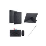 Samsung Galaxy Tab A9 X110 ile Uyumlu Standlı Kılıf Dokunmatik Kalem ve Klavye Mouse 3'lü Set - Siyah