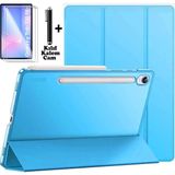 Samsung Galaxy Tab S10 Fe Plus 13.1 Inç 2025 Tablet Kılıfı Akıllı Smart Uyku Modlu Katlanabilir Arkası Renkli Şeffaf Standlı Kılıf + Ekran Koruyucu Cam + Kalem 3'lü Set SM-X620 X626B - Mavi