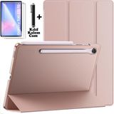 Samsung Galaxy Tab S10 Fe Plus 13.1 Inç 2025 Tablet Kılıfı Akıllı Smart Uyku Modlu Katlanabilir Arkası Renkli Şeffaf Standlı Kılıf + Ekran Koruyucu Cam + Kalem 3'lü Set SM-X620 X626B - Rose Gold