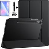 Samsung Galaxy Tab S10 Fe Plus 13.1 Inç 2025 Tablet Kılıfı Akıllı Smart Uyku Modlu Katlanabilir Arkası Renkli Şeffaf Standlı Kılıf + Ekran Koruyucu Cam + Kalem 3'lü Set SM-X620 X626B - Siyah