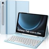 Samsung Galaxy Tab S10 Fe Plus 13.1 Inç 2025 Uyumlu Tablet Klavyeli Kılıf Kablosuz Bluetooth Kalem Bölmeli Q Türkçe Klavyeli Tablet Kılıfı - SM-X520 X526C X526B - Galaxy Tab S10 Fe Plus 13.1inç 2025 - Açık Mavi