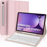 Samsung Galaxy Tab S10 Fe Plus 13.1 Inç 2025 Uyumlu Tablet Klavyeli Kılıf Kablosuz Bluetooth Kalem Bölmeli Q Türkçe Klavyeli Tablet Kılıfı - SM-X520 X526C X526B - Galaxy Tab S10 Fe Plus 13.1inç 2025 - Açık Pembe