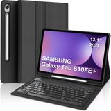 Samsung Galaxy Tab S10 Fe Plus 13.1 Inç 2025 Uyumlu Tablet Klavyeli Kılıf Kablosuz Bluetooth Kalem Bölmeli Q Türkçe Klavyeli Tablet Kılıfı - SM-X520 X526C X526B - Galaxy Tab S10 Fe Plus 13.1inç 2025 - Siyah