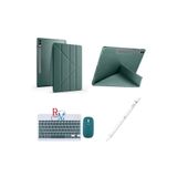 Samsung Galaxy Tab S10 Plus 12.4 inç Uyumlu Standlı Kılıf Dokunmatik Kalem ve Klavye Mouse 3 lü Set Haki