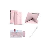 Samsung Galaxy Tab S10 Plus 12.4 inç Uyumlu Standlı Kılıf Dokunmatik Kalem ve Klavye Mouse 3 lü Set Pembe