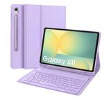 Samsung Galaxy Tab S11 Uyumlu Tablet Klavyeli Kılıf Kablosuz Bluetooth Q Klavyeli Standli Kalem Bölmeli Kılıf Lila