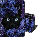 Samsung Galaxy Tab S8+ 2022/Galaxy S7 FE 2021/S8 Plus/S7 Plus 12.4 İnç Kılıf Ayarlanabilir Stand Kapaklı Otomatik Uyandırma/Uyku Samsung Tab S7 Plus/Tab S8+/S7 FE, Çiçek ve Kara Kedi için