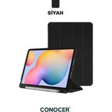 Samsung Galaxy Tab S9 Fe Plus 12.4" Inç Kılıf Kalem Bölmeli Katlanır Standlı Tablet Kılıfı - Renk - Siyah