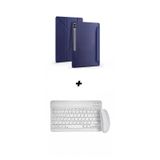 Samsung Galaxy Tab S9 FE Plus 12.4 inç Tablet Kılıfı, Standlı, Bluetooth Klavye ve Mouse Seti (beyaz lacivert)