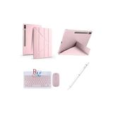Samsung Galaxy Tab S9 FE Plus 12.4 inç Uyumlu Standlı Kılıf Dokunmatik Kalem ve Klavye Mouse 3lü Set Pembe