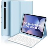 Samsung Galaxy Tab S9 Fe Plus 12.4" Q Türkçe Klavyeli Kılıf Kalem Bölmeli Bluetooth Özellikli Stand Mavi