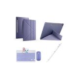 Samsung Galaxy Tab S9 Plus 12.4 inç Uyumlu Standlı Kılıf Dokunmatik Kalem ve Klavye Mouse 3 lü Set Lavander