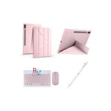 Samsung Galaxy Tab S9+/S9FE+ 12.4 Inç Uyumlu Standlı Kılıf Dokunmatik Kalem ve Klavye Mouse 3 Lü Set - Pembe
