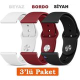 Samsung Galaxy Watch 4/5/6/7/fe 40/44MM Classic 42/43/46/47MM Uyumlu 20MM 3'lü Silikon Kordon Seti - Samsung 20mm - Beyaz - Bordo